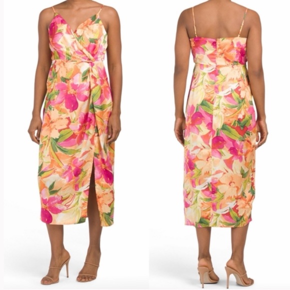 Nicole Miller New York Dresses & Skirts - Tropical Floral Chic Midi Dress with Spaghetti Straps | Effortless Elegant Style